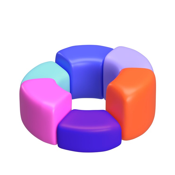 PSD diagrama gráfico circular infográfico compartir elemento infográfico en partes 3d geométricas