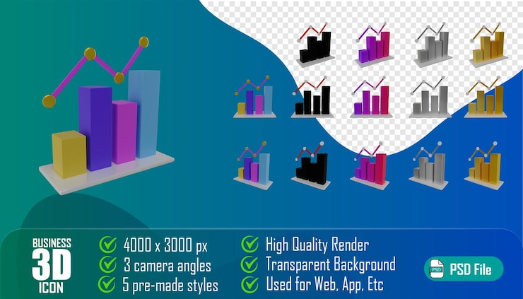PSD diagrama gráfico de negocios 3d icon web app etc.