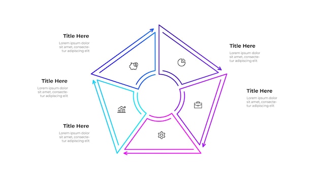 Diagrama de líneas abstractas para conceptos empresariales y financieros plantilla infográfica con 5 pasos