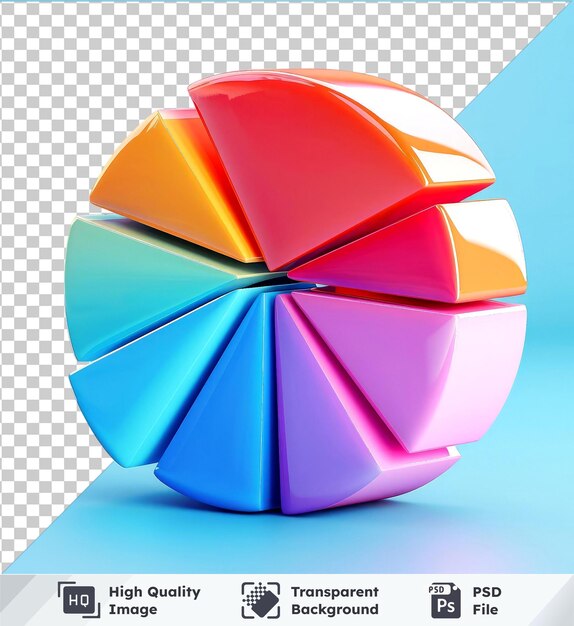 PSD el diagrama de pastel de fondo transparente y colorido representa una maqueta de concepto de crecimiento con colores vibrantes bajo