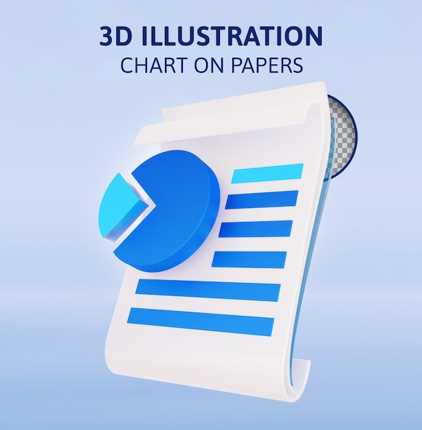 Diagramm auf Papieren, 3D-Rendering-Illustration