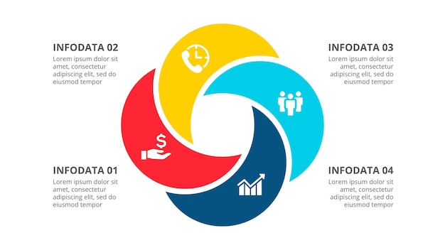 Diagramme de cycle abstrait divisé en 4 segments Concept de quatre options infographiques