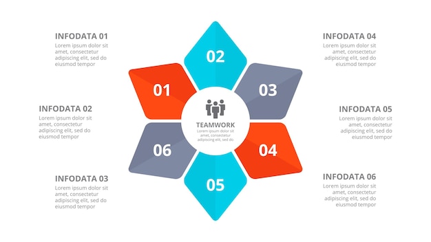 Diagramme de cycle infographique abstrait avec 6 parties Visualisation de données commerciales pour la présentation