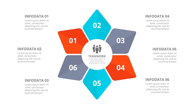 PSD diagramme de cycle infographique abstrait avec 6 parties visualisation de données commerciales pour la présentation