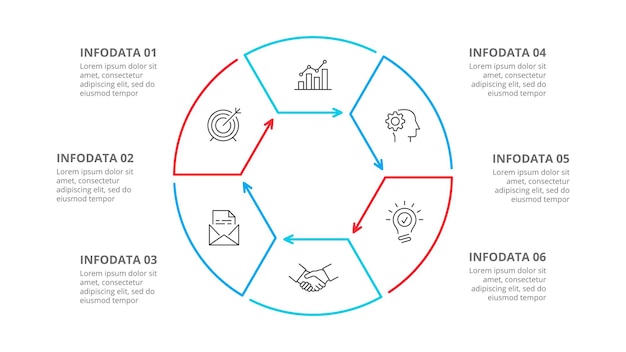 Diagramme Photoshop de lignes minces avec un hexagone à l'intérieur Infographique avec 6 options étapes ou processus