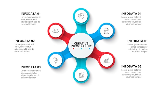 PSD diagramme à six étapes élément infographique du cycle divisé en 6 options