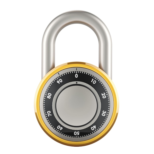 Dial Combination Padlock 3D-Rendering isoliert auf transparentem Hintergrund