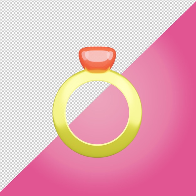 PSD diamant-rubin-ring-symbol 3d-rendering für hochzeit mit isoliert auf transparentem hintergrund