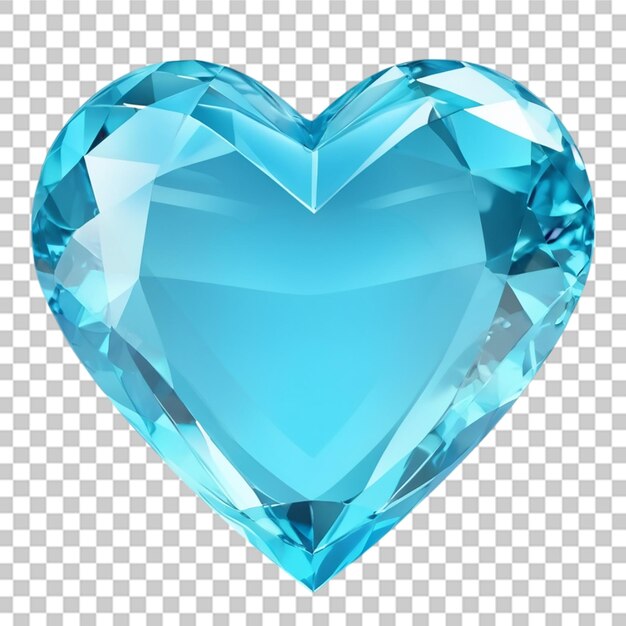 Un diamante azul en forma de corazón con un corazón en un fondo transparente aislado