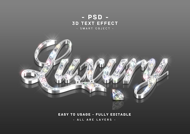 PSD diamante efecto de texto de lujo estilo espejo plateado 3d