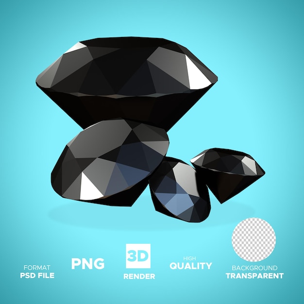 Diamantes negros para ilustração de design 3d renderizar objeto isolado ícone