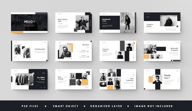 presentations powerpoint gratuit PSD diapositive de présentation minimaliste noir et jaune power point landing page