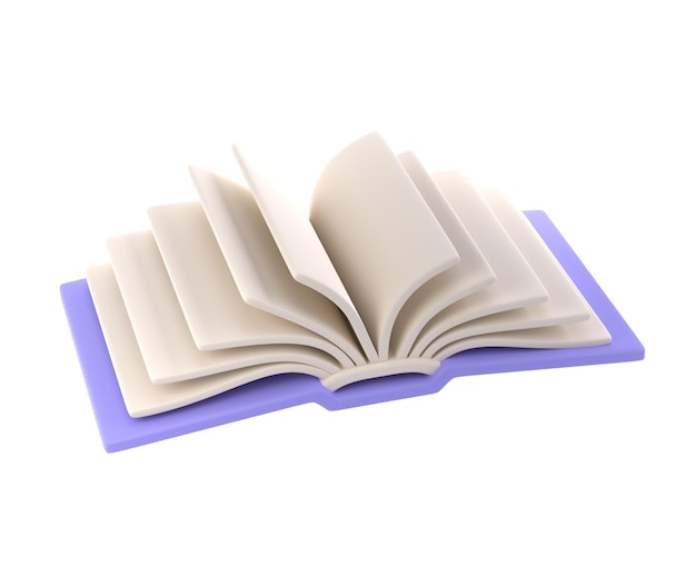 Diario scolastico a libro aperto con icone 3d con pagine bianche in carta bianca e segnalibro Stile minimale cartoon