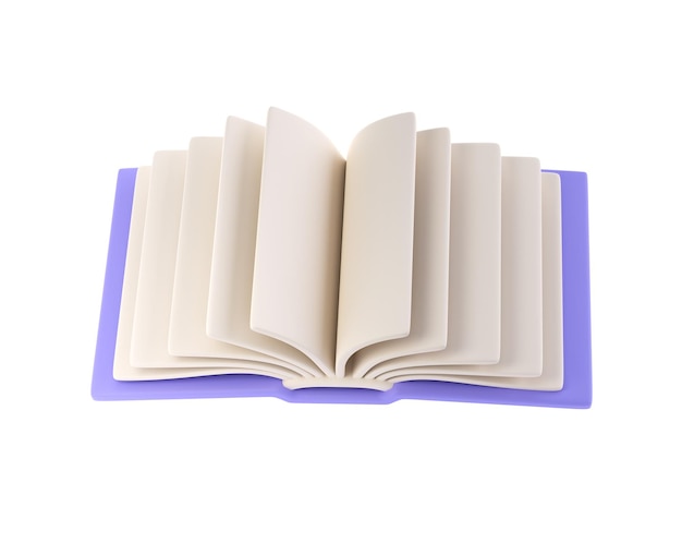 Diario scolastico a libro aperto con icone 3d con pagine bianche in carta bianca e segnalibro Stile minimale cartoon