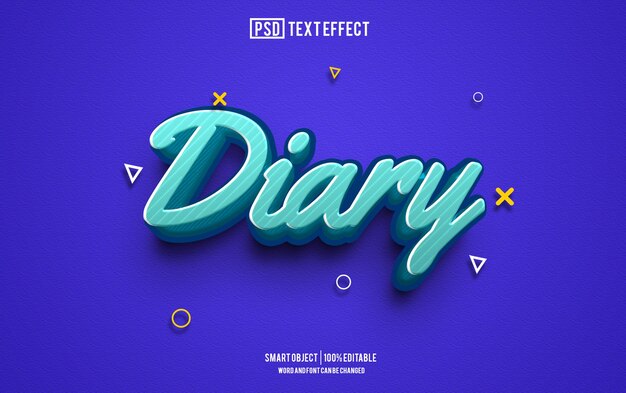 diary text effect font editable typography 3d text