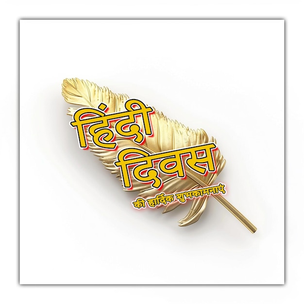PSD dias nacionais de hindi com penas e letras de hindi fonte da celebração do dia mundial do hindi