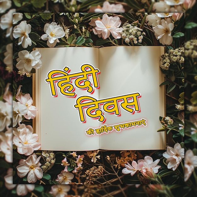 Dias nacionales de hindi con plumas y letras de hindi fondo de celebración del día mundial de hindi