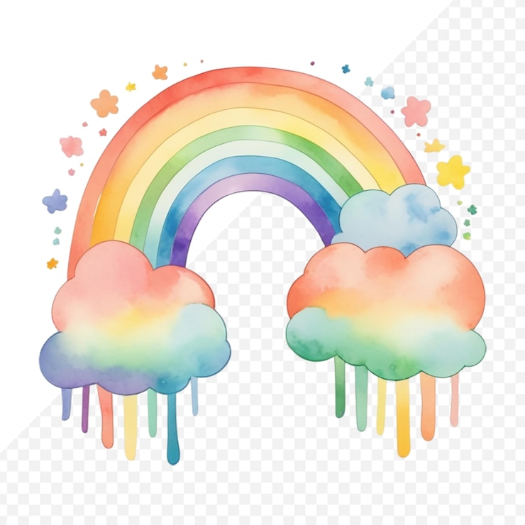 PSD dibujado a mano acuarela de color pastel un fondo transparente con arco iris
