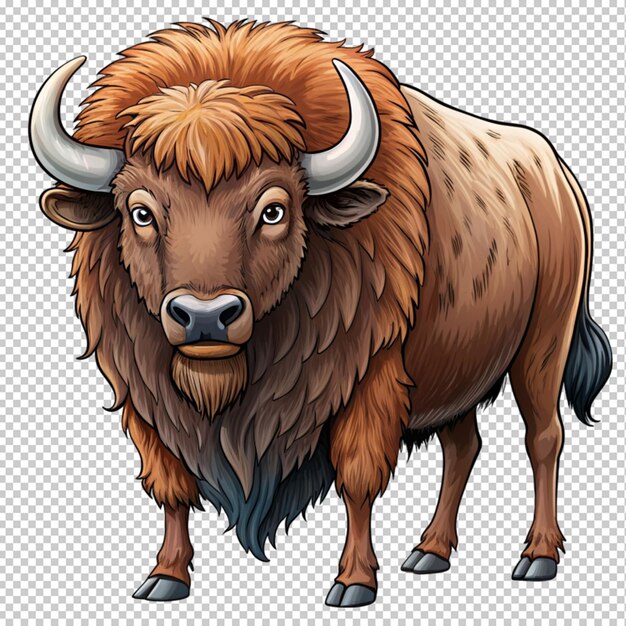 dibujado a mano de bisonte en un fondo transparente