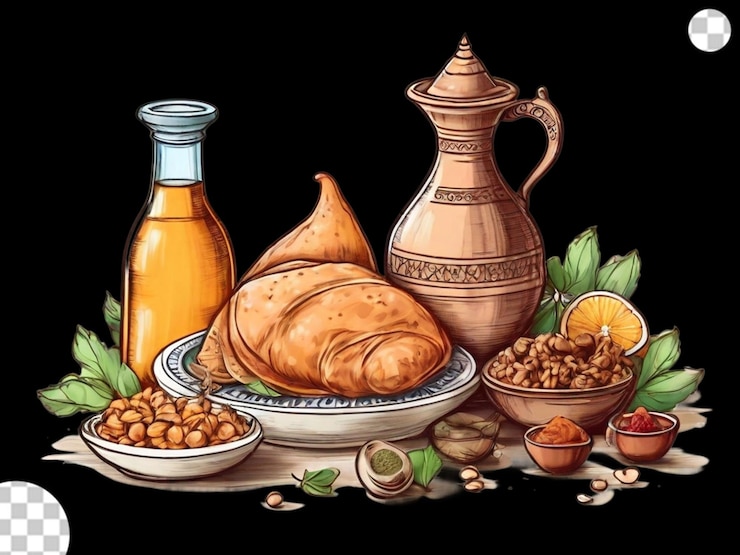 PSD dibujado a mano después de la comida elementos png transparente