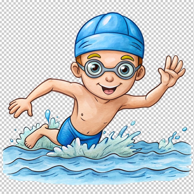 dibujado a mano dibujo animado de natación en fondo transparente