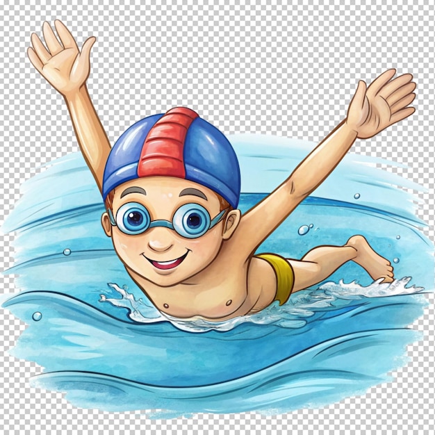 dibujado a mano dibujo animado de natación en fondo transparente