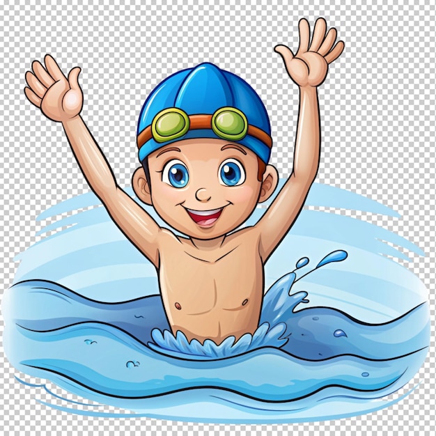 dibujado a mano dibujo animado de natación en fondo transparente