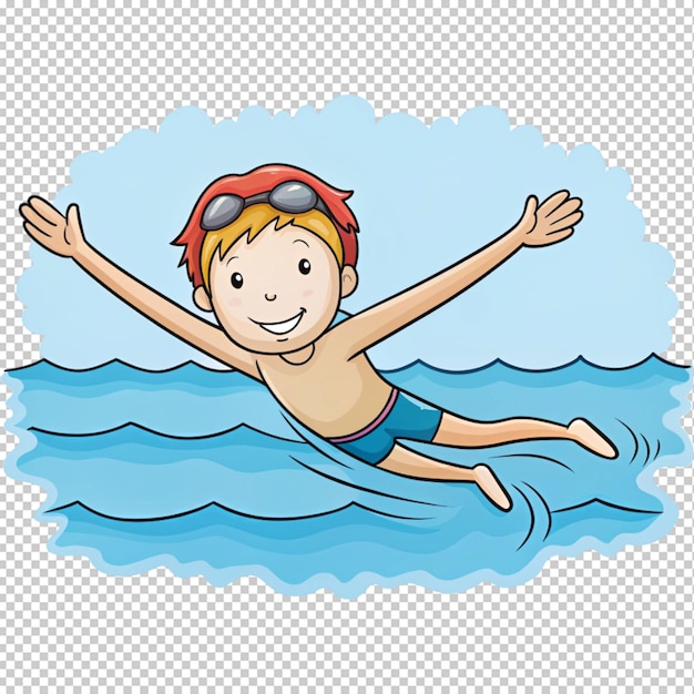 dibujado a mano dibujo animado de natación en fondo transparente