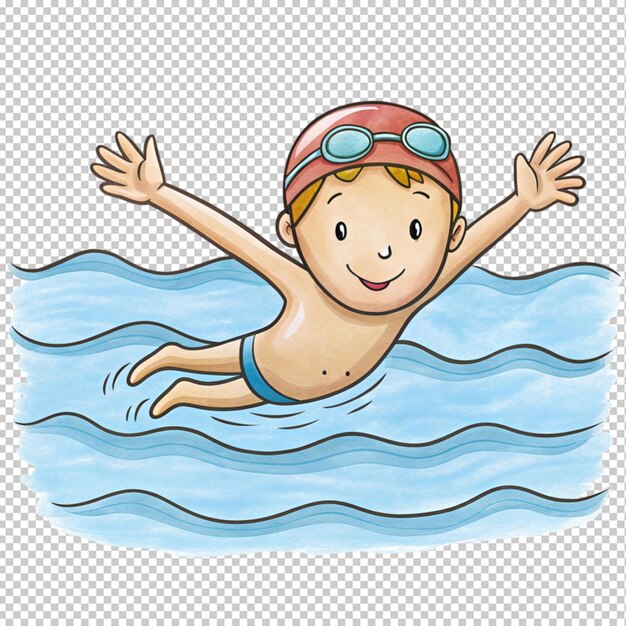 dibujado a mano dibujo animado de natación en fondo transparente