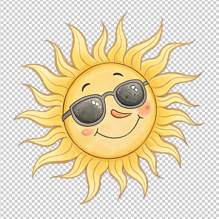 PSD dibujado a mano un sol feliz con gafas de sol