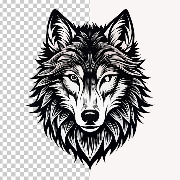 Dibujar a mano la silueta de la cabeza de un lobo sobre un fondo transparente