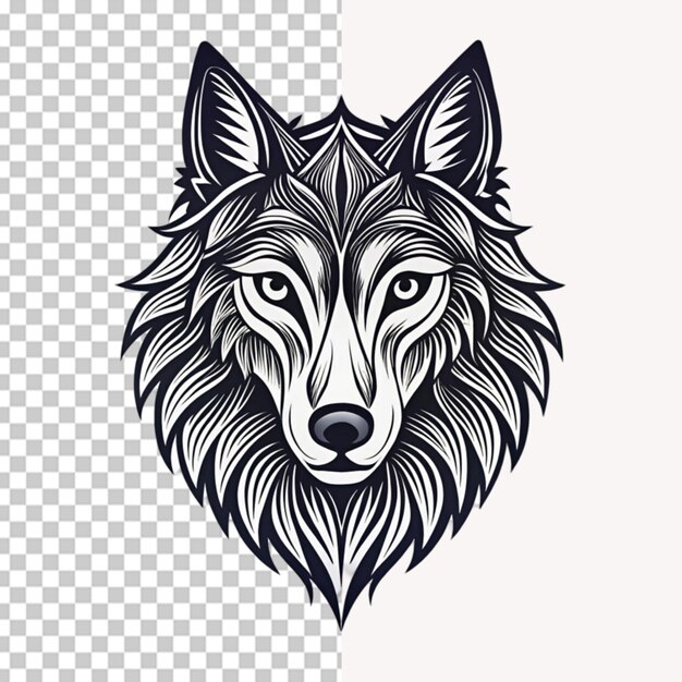 Dibujar a mano la silueta de la cabeza de un lobo sobre un fondo transparente
