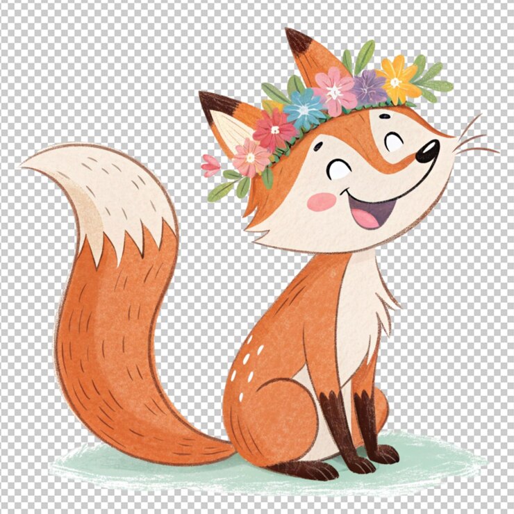 PSD dibujar a mano un zorro con una corona de flores