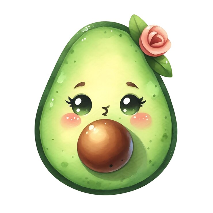 PSD un dibujo de un aguacate verde con una flor rosa en él