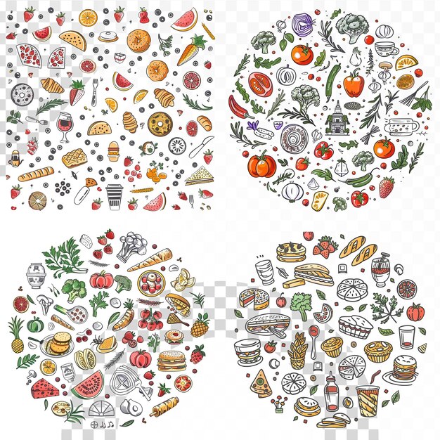dibujo de alimentos con lápiz en un fondo transparente