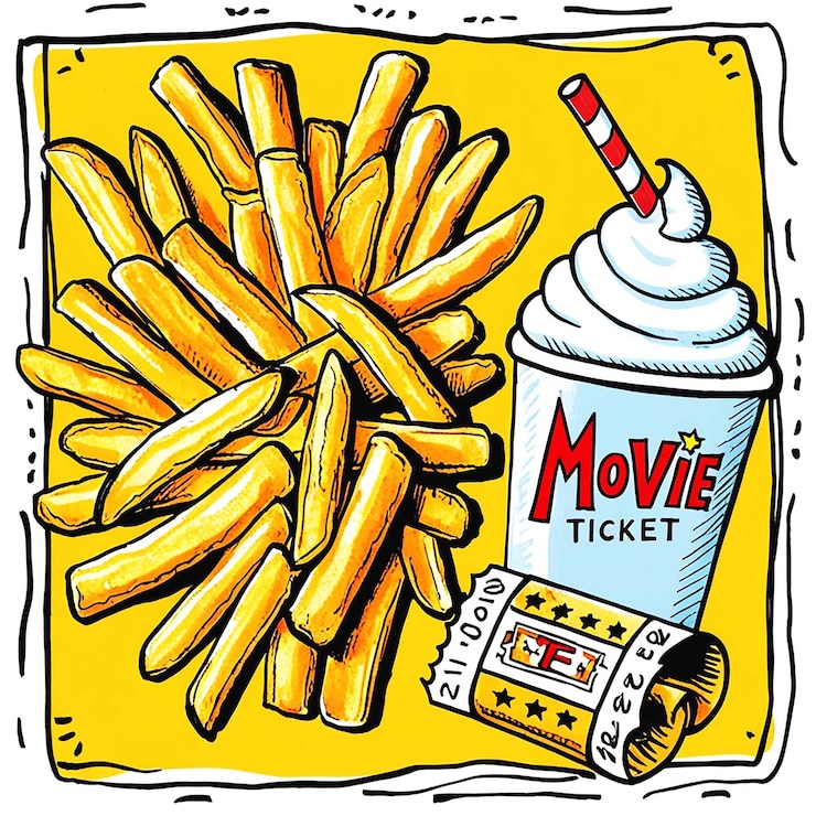 PSD un dibujo animado de una taza de mcdonald con palomitas de maíz y una bebida