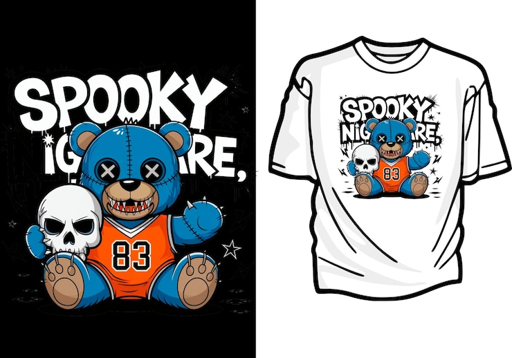 PSD un dibujo de un animal de peluche y una camisa que dice halloween en él