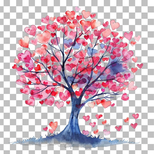 PSD un dibujo de un árbol con corazones y un árbol con un corazón en él