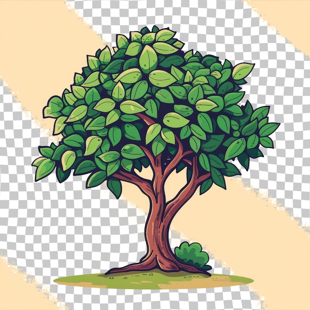 Un dibujo de un árbol con una hoja verde en él