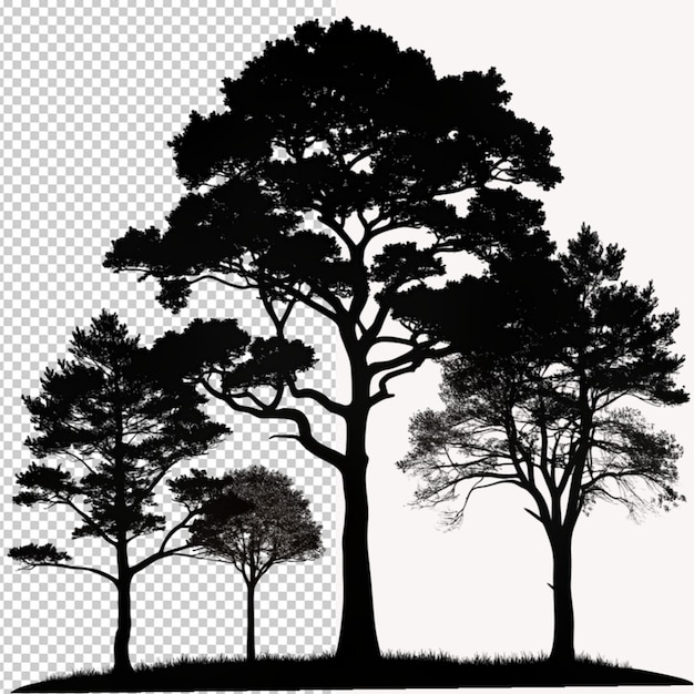 Un dibujo de árboles con un fondo blanco y negro