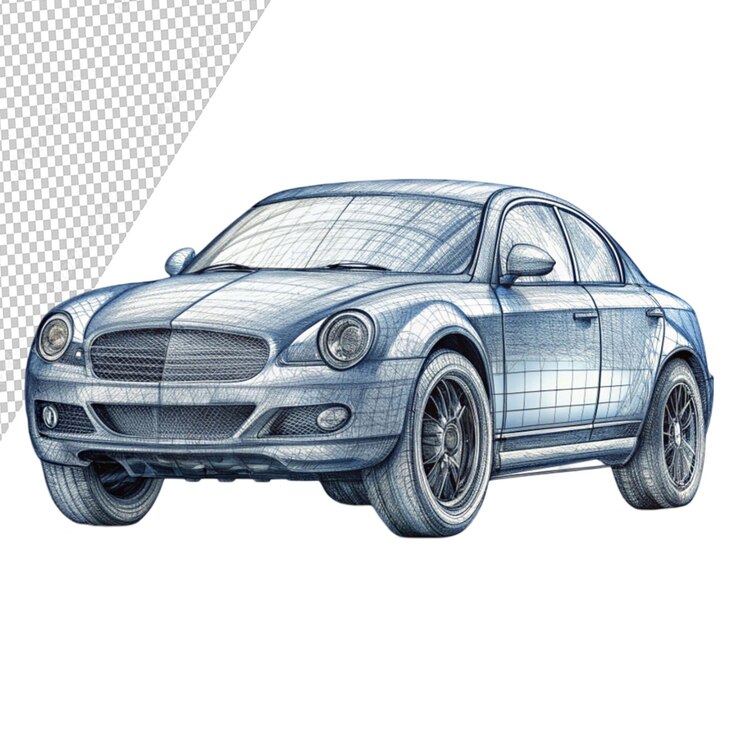 PSD dibujo de automóviles y automóviles aislados sobre un fondo transparente