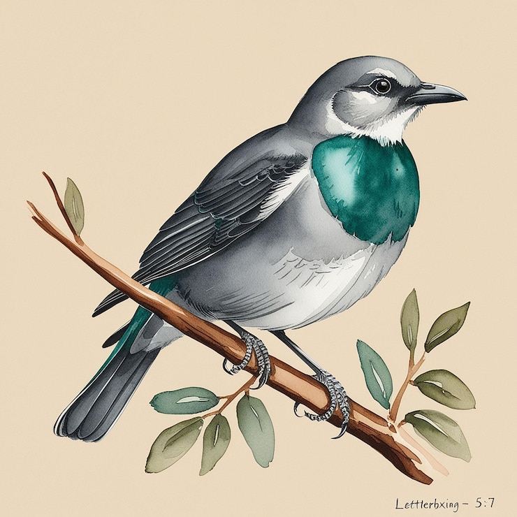 PSD un dibujo de un ave en una rama con hojas y una imagen de un pájaro