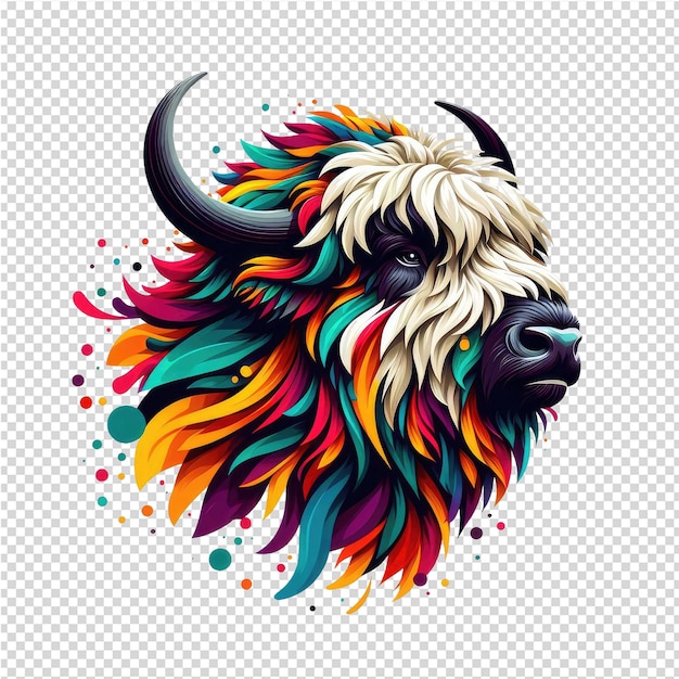 Un dibujo de un bisonte con un fondo colorido