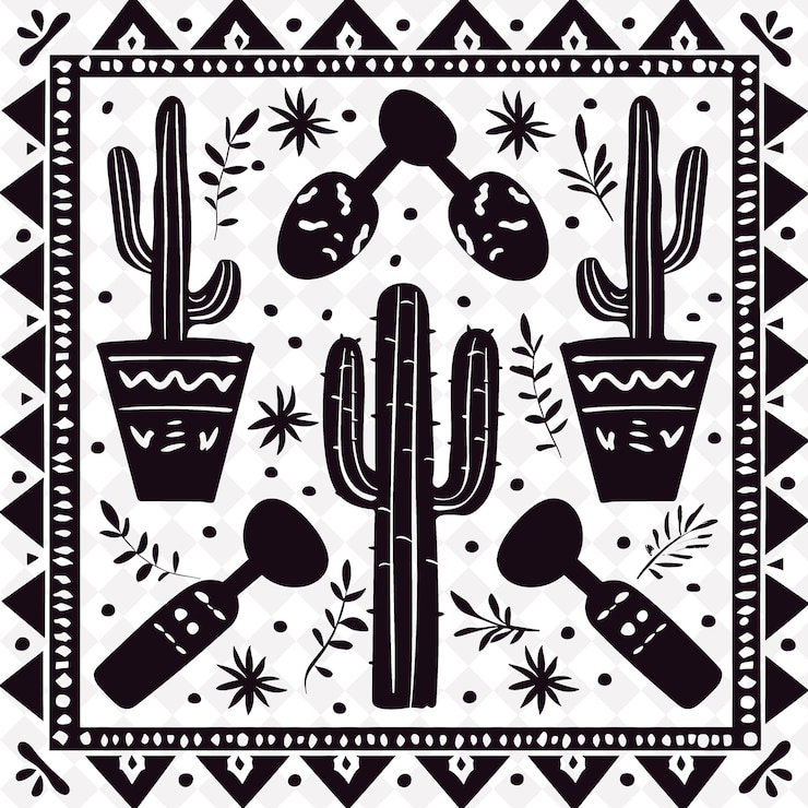PSD un dibujo en blanco y negro de un cactus y cactus