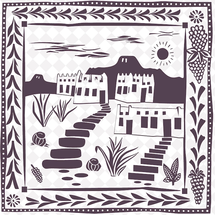 PSD un dibujo en blanco y negro de una casa con un sol y árboles