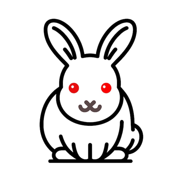 un dibujo en blanco y negro de un conejo con ojos rojos y un contorno negro