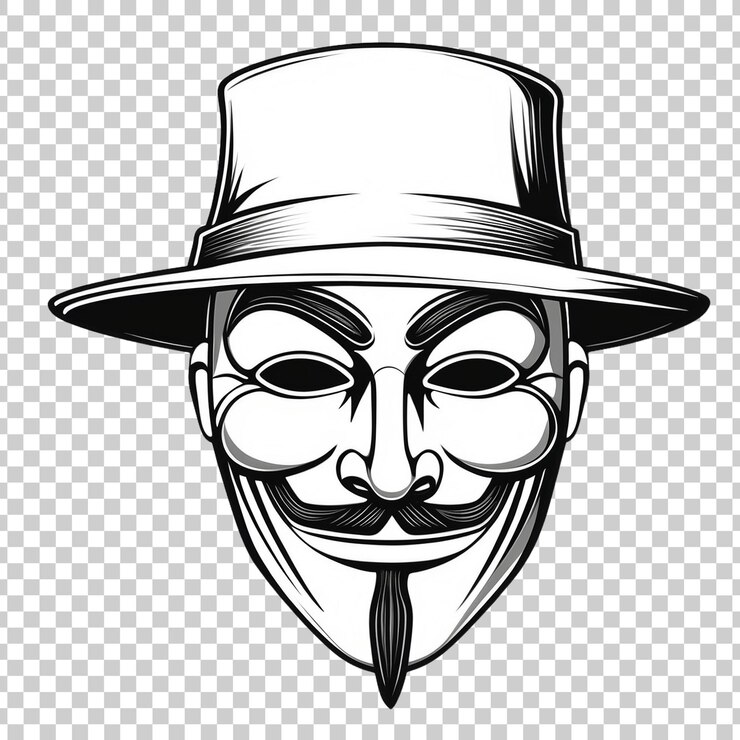 PSD un dibujo en blanco y negro de una máscara con bigote y bigote