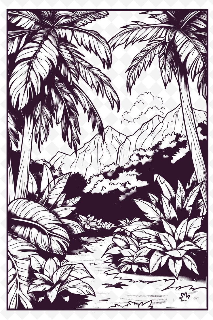 PSD un dibujo en blanco y negro de una montaña en el fondo