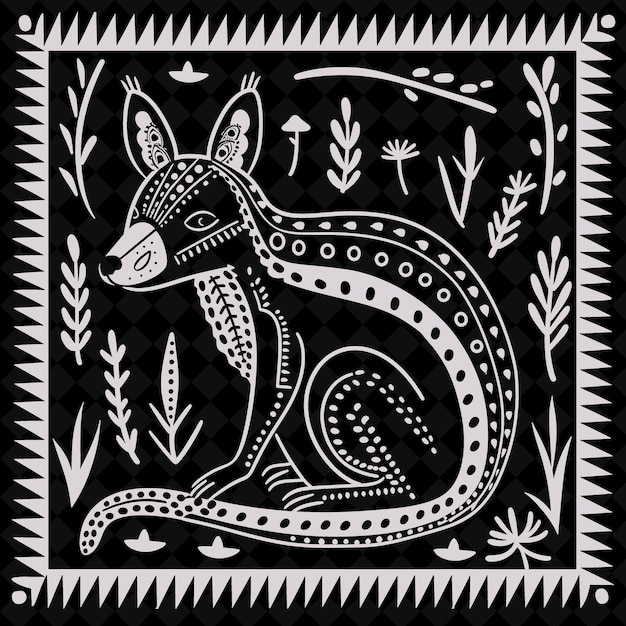 PSD un dibujo en blanco y negro de un zorro con un patrón en el medio