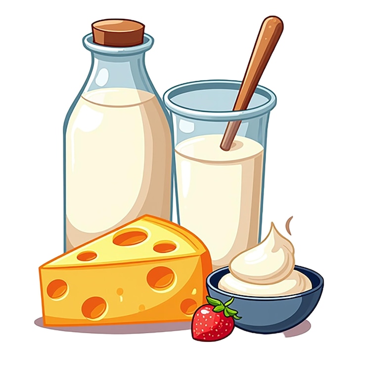 PSD un dibujo de una botella de queso de leche y una botella de leche